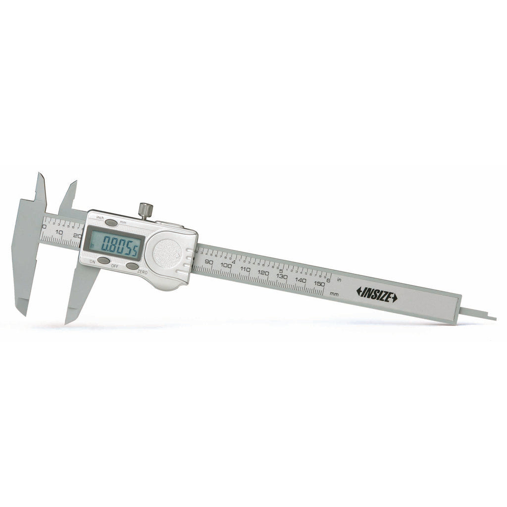 Insize USA LLC 1139-150 Electronic Caliper: 150.00 mm/6", ±0.0100 mm/±0.0005" Resolution, ±0.10 mm/±0.0040" Accuracy, Plastic Jaws
