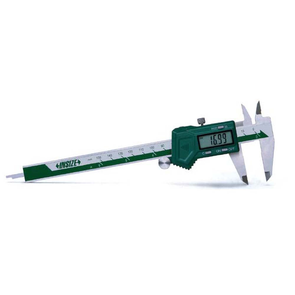 Insize USA LLC 1130-200 Electronic Caliper: 200.00 mm/8", ±0.0100 mm/±0.0005" Resolution, ±0.03 mm/±0.0015" Accuracy, Data Output, Stainless Steel Jaws