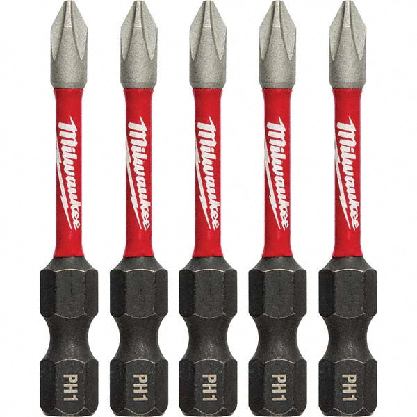 Milwaukee Tool 48-32-4638 SHOCKWAVE Impact Duty 2" Phillips #1 Power Bit, 5-Pack
