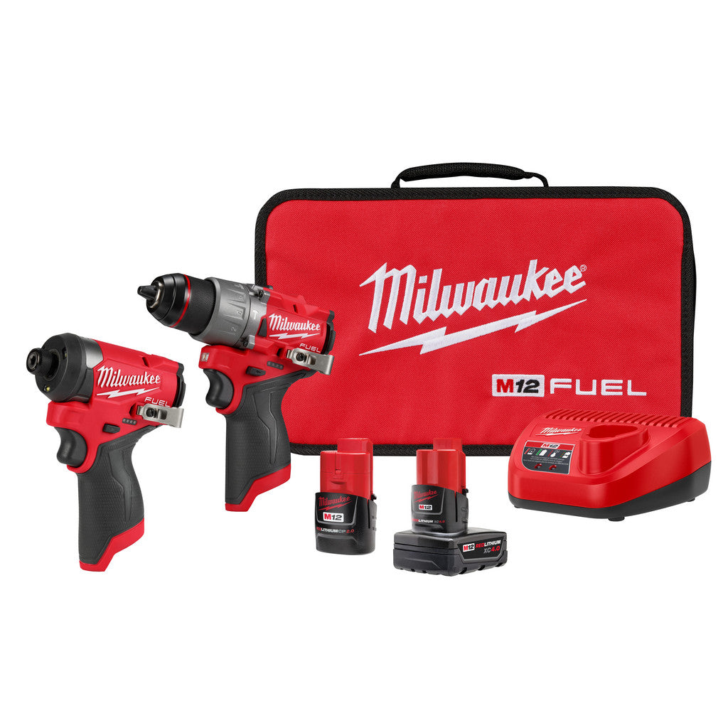 Milwaukee Tool 3497-22 M12 FUEL 2-Tool Combo Kit, 1/2" Hammer Drill/Driver & 1/4" Hex Impact Driver