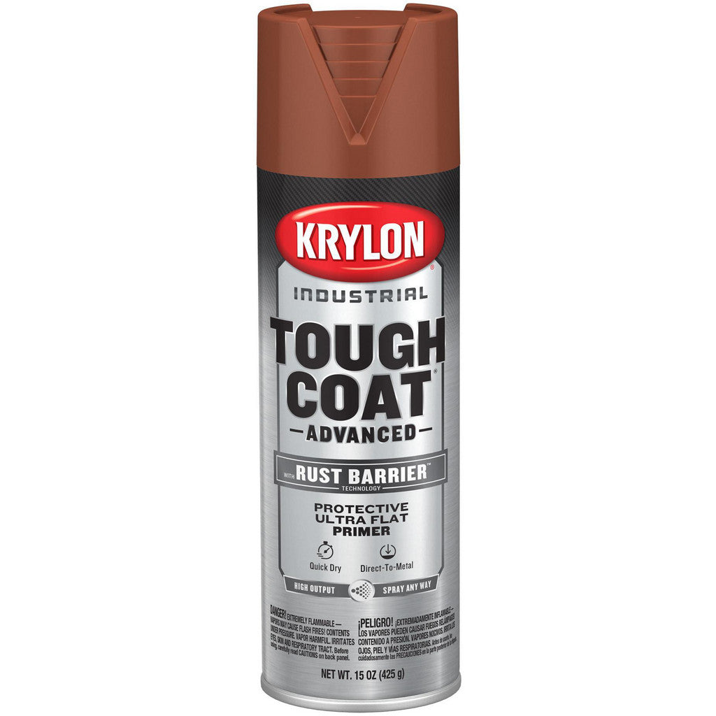 Krylon K00699008 Industrial Tough Coat Advanced with Rust Barrier Technology - Primer, Ultra Flat, Red Oxide Primer, 15 oz