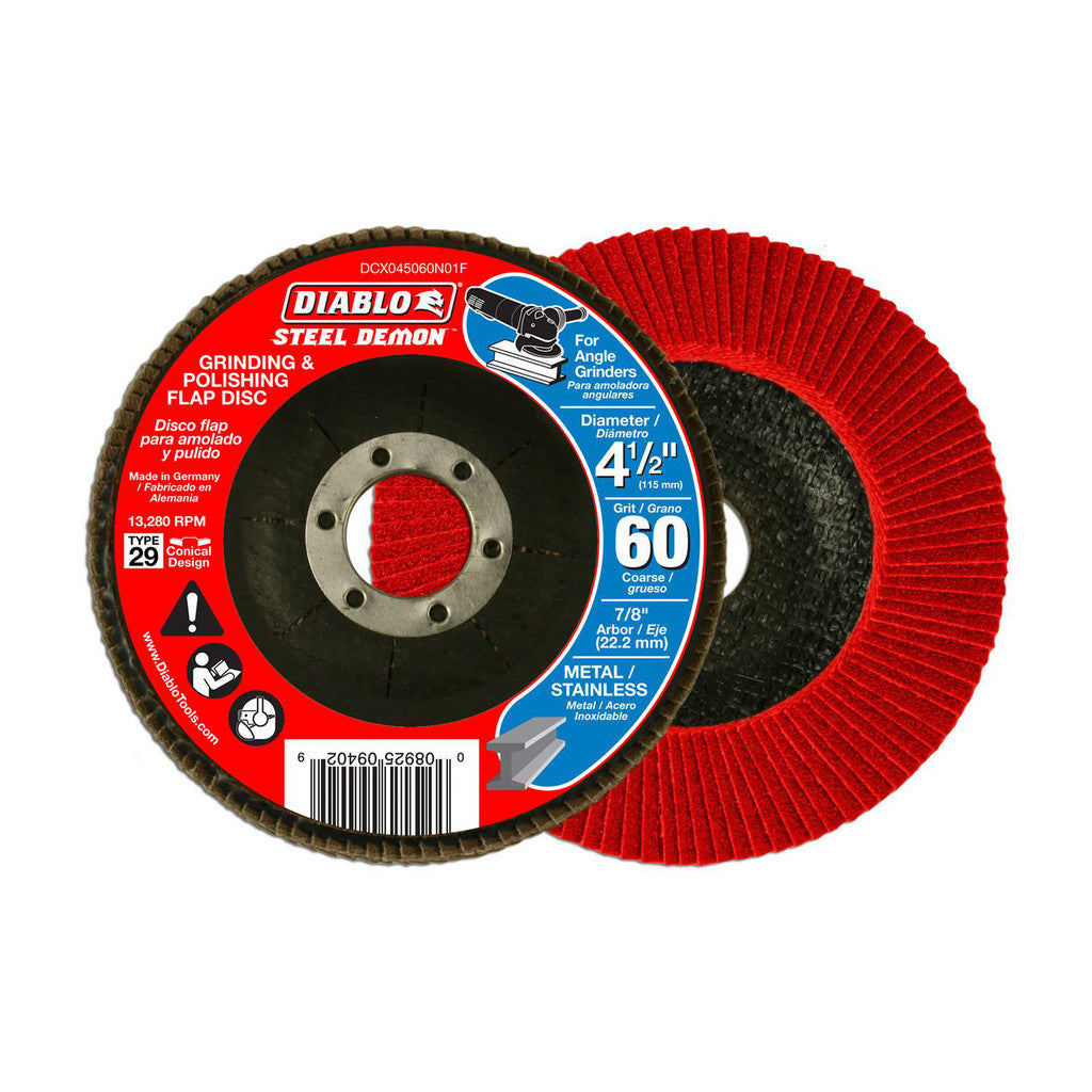 DIABLO DCX045060N01F Flap Disc: 4-1/2" Dia, 7/8" Hole, 60 Grit, Zirconia Alumina, Type 29