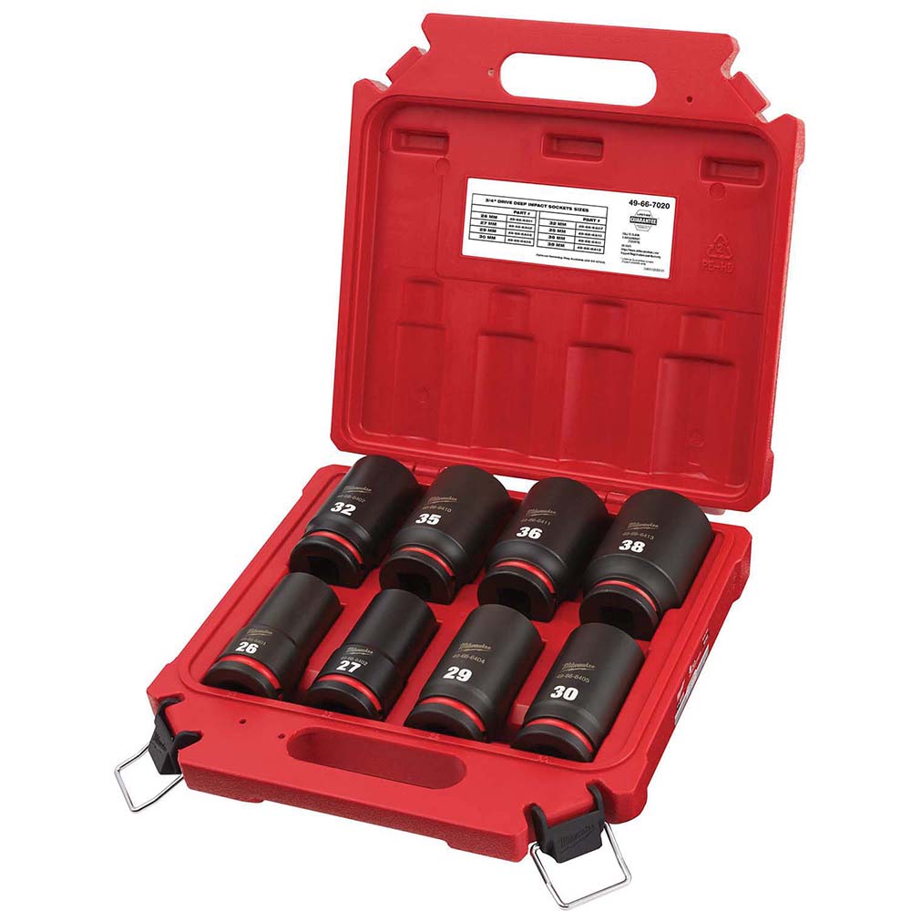 Milwaukee Tool 49-66-7020 8 Pc. SHOCKWAVE Impact Duty 3/4" Drive Metric Deep 6 Point Socket Set