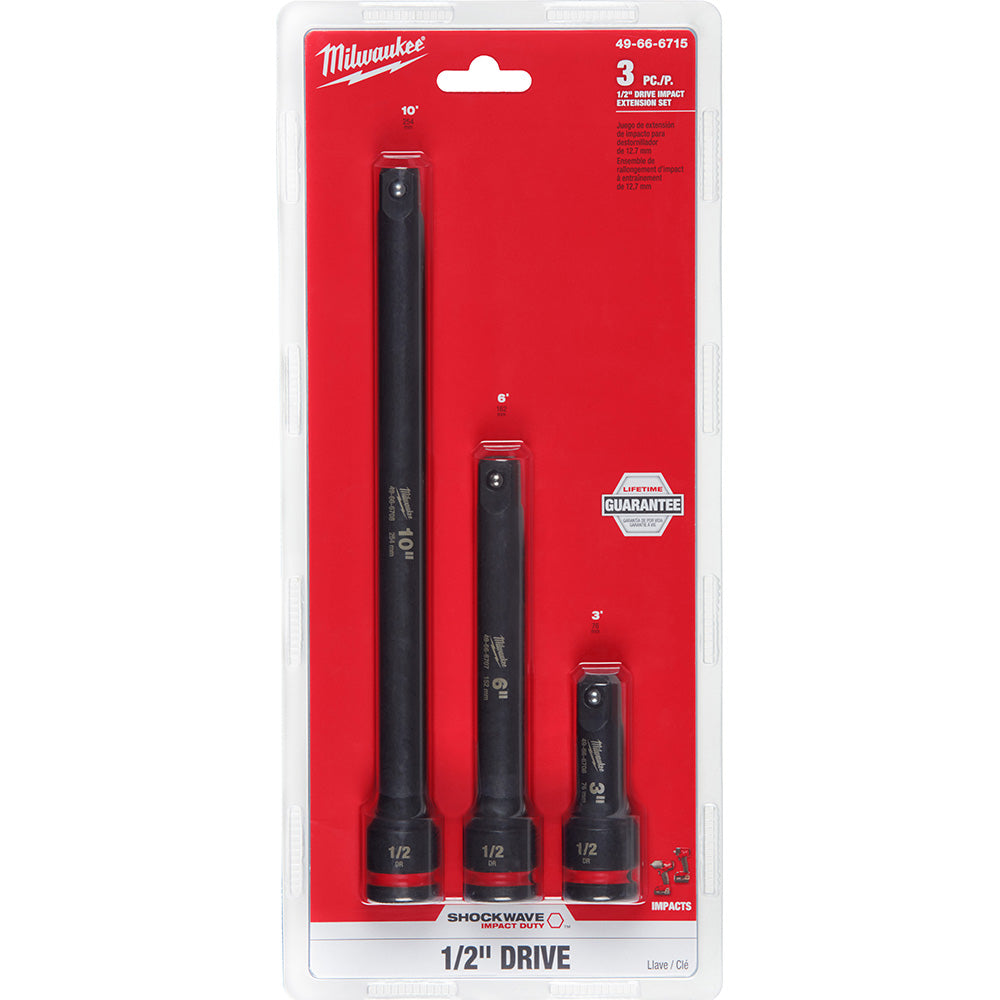Milwaukee Tool 49-66-6715 3 Pc. SHOCKWAVE Impact Duty 1/2"Drive Extension Set