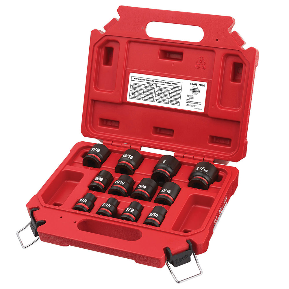 Milwaukee Tool 49-66-7010 12 Pc. SHOCKWAVE Impact Duty 1/2" Drive SAE Standard 6 Point Socket Set