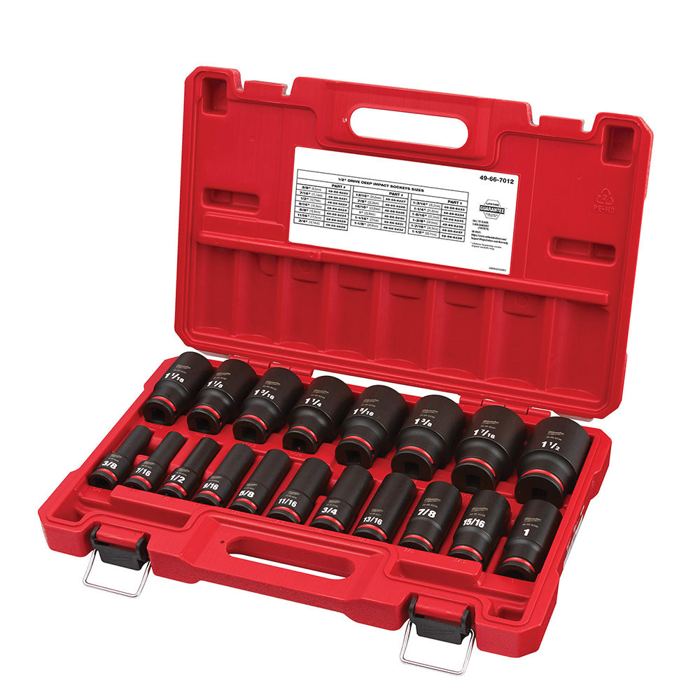 Milwaukee Tool 49-66-7012 19 Pc. SHOCKWAVE Impact Duty 1/2" Drive SAE Deep 6 Point Socket Set