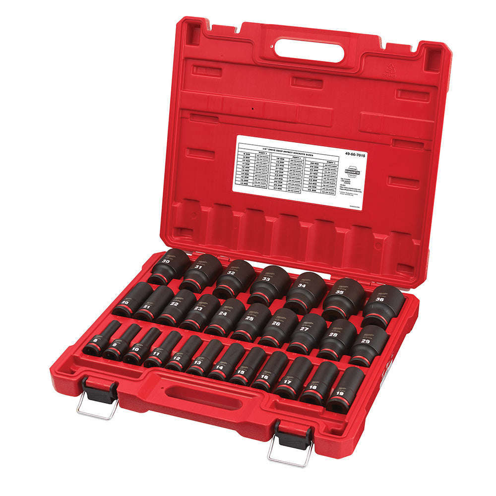 Milwaukee Tool 49-66-7015 29 Pc. SHOCKWAVE Impact Duty 1/2" Drive Metric Deep 6 Point Socket Set