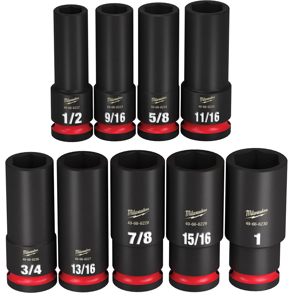 Milwaukee Tool 49-66-7022 9 Pc. SHOCKWAVE Impact Duty 1/2" Drive SAE Deep 6 Point Socket Set