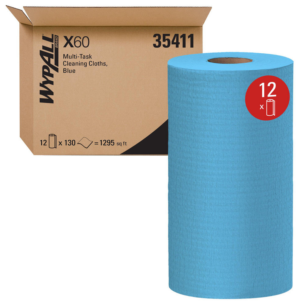 WypAll GeneralClean x60 Multi-Task Cleaning Cloths (35411), Small Roll, Strong and Absorbent Towels, Blue