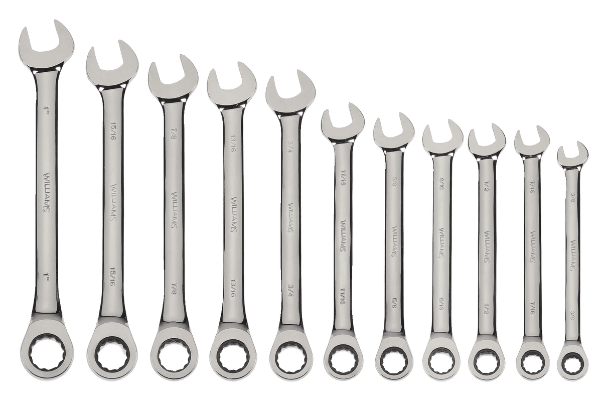 Williams 11-Piece Combination Ratcheting Wrench Set 3/8" - 1"