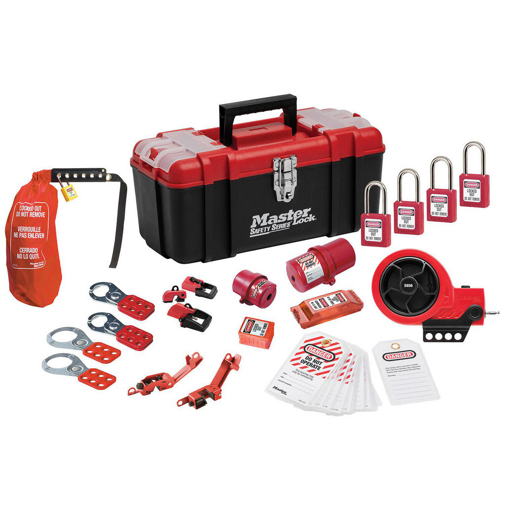 Master Lock 1457E410KAPRE Portable Lockout Kits; Type: Electrical Lockout Kit; Container Type: Tool Box; Number of Padlocks Included: 4; Key Type: Keyed Alike