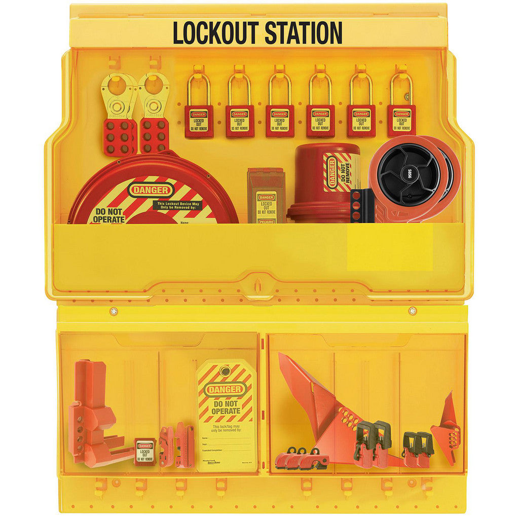 Master Lock S1900VE410PRE Electrical & Valve Lockout Station: Equipped, 32 Max Locks, Polycarbonate Station