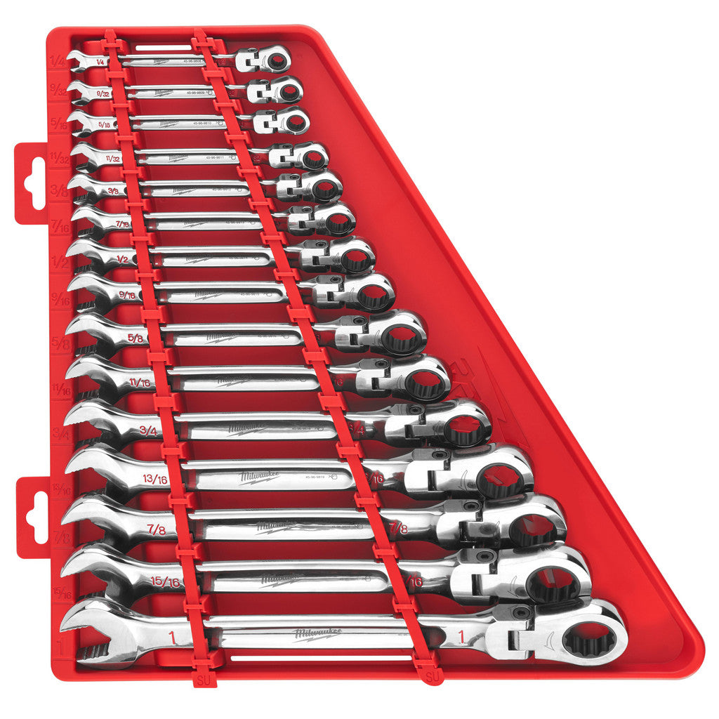 Milwaukee Tool 48-22-9413 15 Pc SAE Flex Head Ratcheting Combination Wrench Set