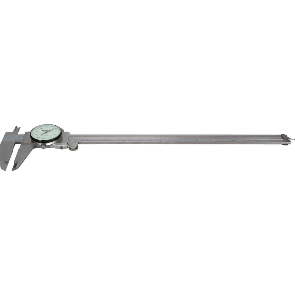 Insize USA LLC 1311-12 Dial Caliper: 12", 0.001000" Graduation, 0.1000" per Revolution, +/-0.0020" Accuracy, Calibrated, Stainless Steel Jaws