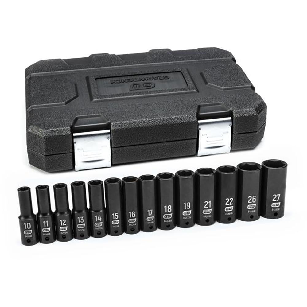 GEARWRENCH 84955N Socket Set: Deep Impact, 14 Pc, 1/2" Drive, 10.00 to 27.00 mm