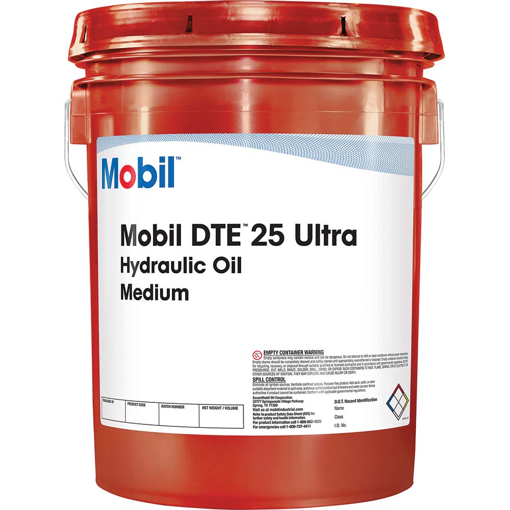 Mobil DTE 25 Ultra Hydraulic Machine Oil: 5 gal Pail, ISO 11158:2009 - 125341