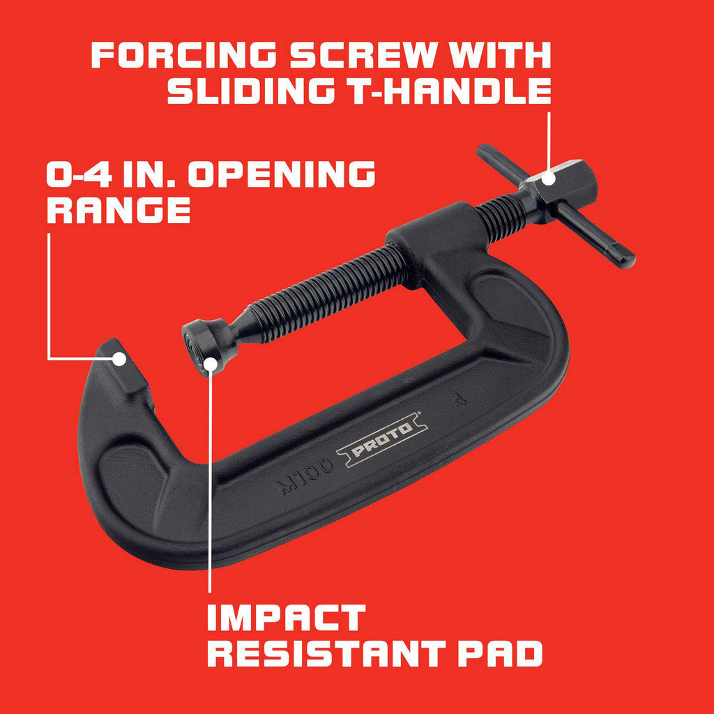 Proto J404A C-Clamp: 4" Max Opening, 2-3/4" Throat Depth, Steel