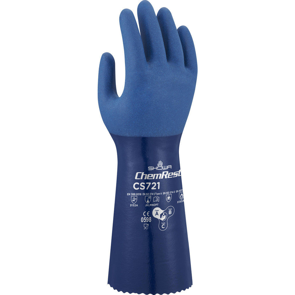 SHOWA CS721M-08 Chemical Resistant Gloves: Medium, 11 mil Thick, Nitrile-Coated, Nitrile, Supported