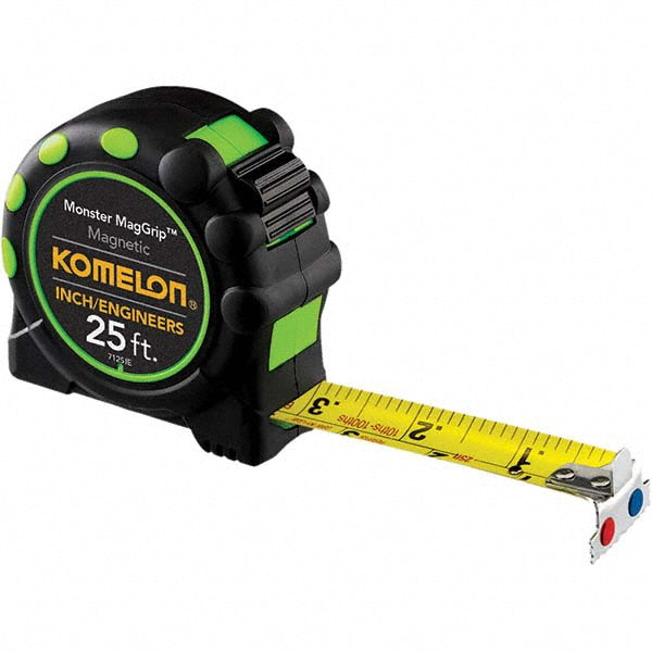 Komelon 7125IE Tape Measure: 25' Long, 1" Width, Yellow Blade (Pack of 4)