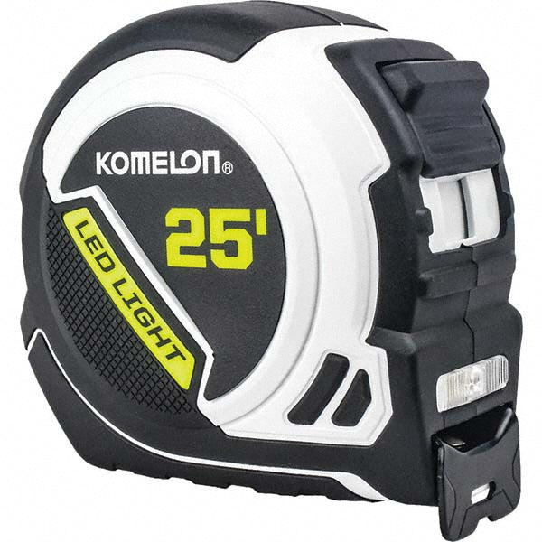 Komelon 25LED Tape Measure: 25' Long, 1" Width, High-Visibility Yellow & White Blade