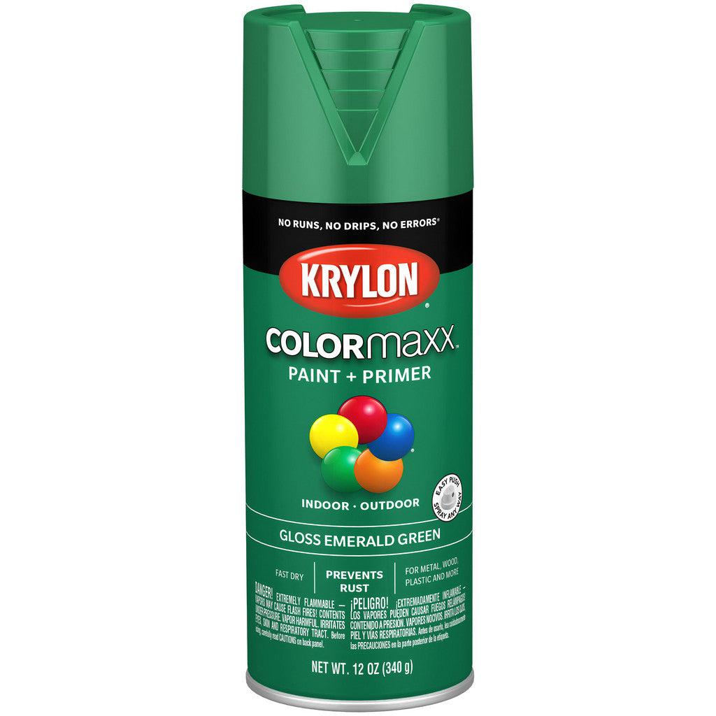 Krylon K05517007 COLORmaxx Paint + Primer, Gloss, Emerald Green, 12 oz
