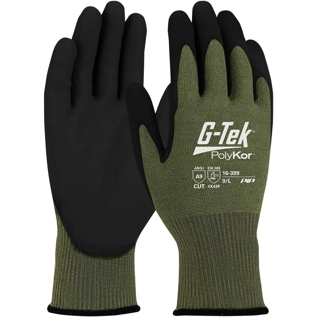 PIP 16-399/L Cut, Puncture & Abrasion-Resistant Gloves: G-Tek 16-399, Size Large, ANSI Cut A9, ANSI Puncture 3, NeoFoam, PolyKor