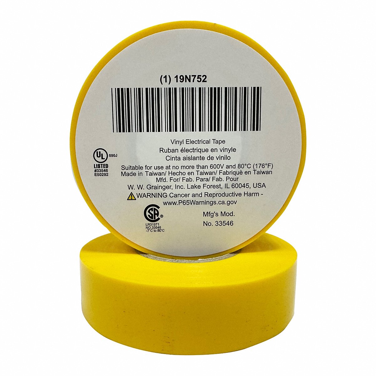 Grainger Global Sourcing-Electrical Elec Tape, 60 Ft Lx3/4 In W, 7 Mil, Yellow, 60 ft (19N752)