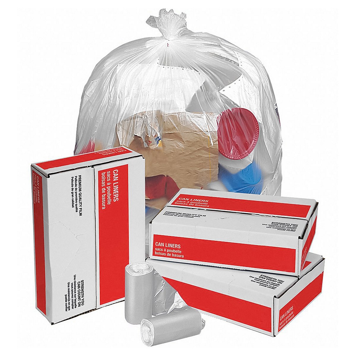 Grainger Trash Bags, 33 Gal., Clear, Pk250 (4KN33)