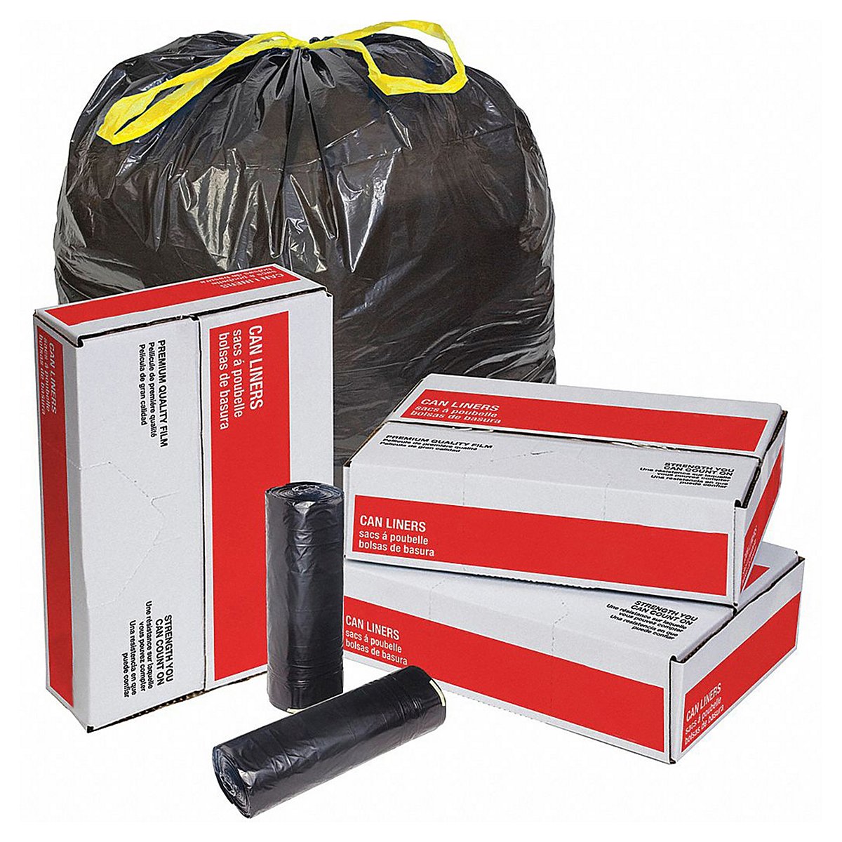 Grainger Trash Bag, 55 Gal., Black, Pk100 (15E451)