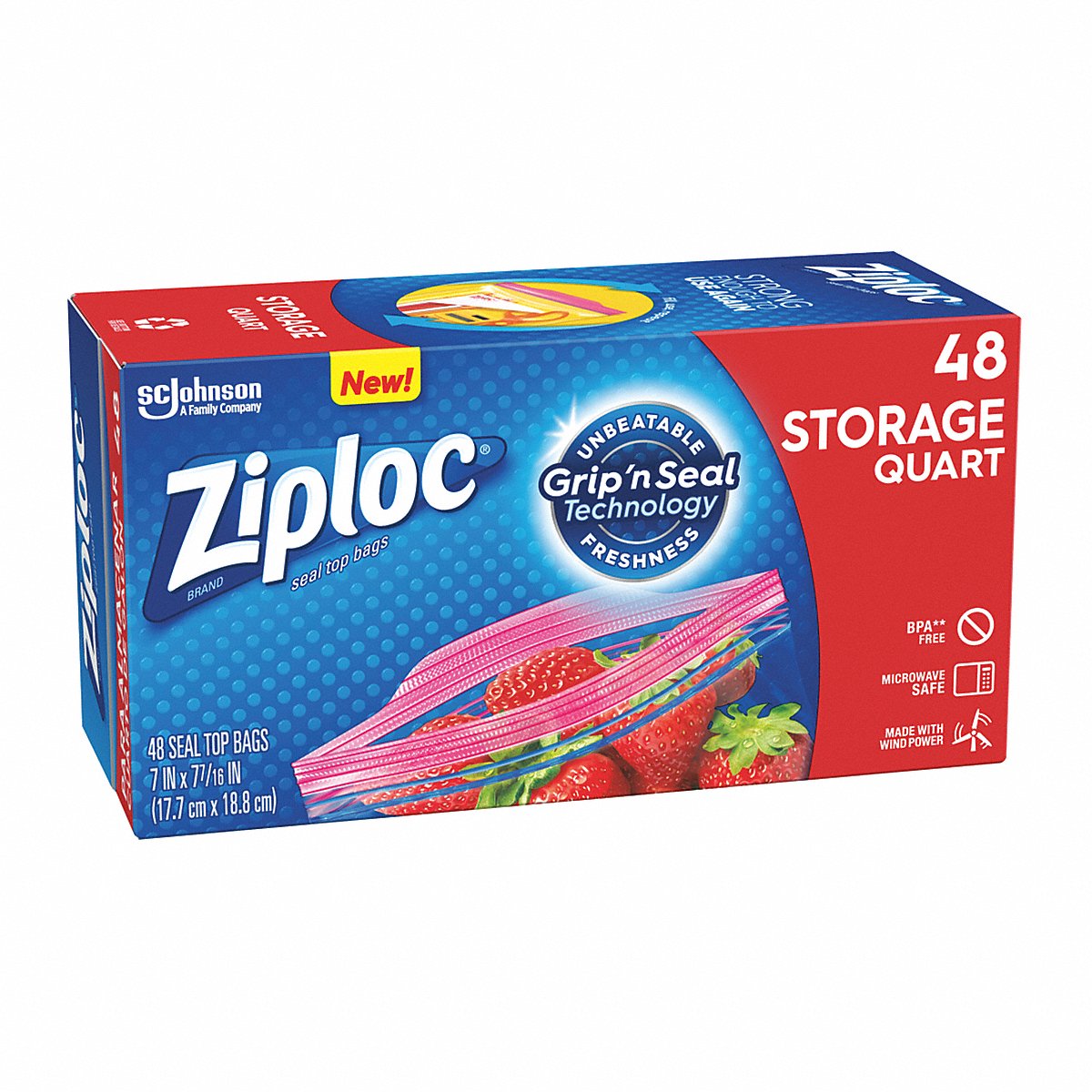 Ziploc Reclosable Poly Bag, Zip Seal, Pk48 (351317)