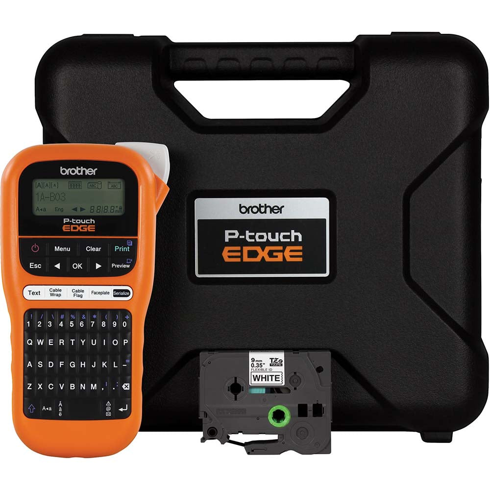 Brother PTE110 Electronic Label Makers; Power Source: (6) AAA Batteries; 9V DC 1.6A AC Adapter Auto Ranging Power Supply; Resolution: 180 dpi; Battery Type: (6) AAA Alkaline; Length (Decimal Inch - 4 Decimals): 8.0000; Number Of Batteries: 6