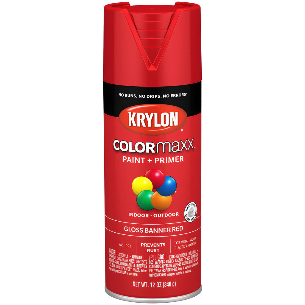 Krylon K05503007 COLORmaxx Paint + Primer, Gloss, Banner Red, 12 oz