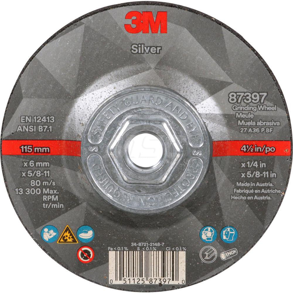 3M 7100245024 Depressed-Center Wheel: Type 27, 4-1/2" Dia, 1/4" Thick, 5/8-11 Hole, Ceramic (Pack of 20)