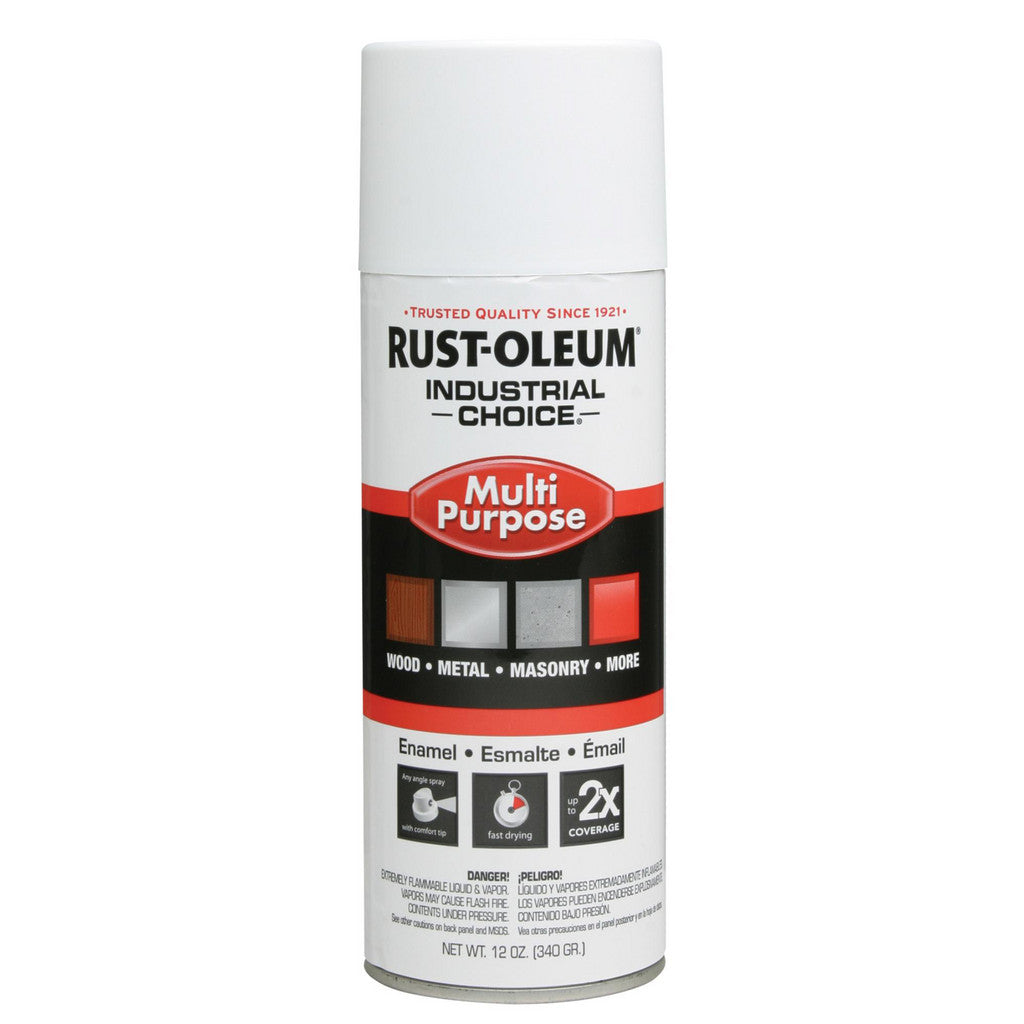 Rust-Oleum 257402V Industrial Choice 1600 Multi-Purpose Enamel Spray Paint, White, Semi-Gloss, 12 oz (Pack of 6)