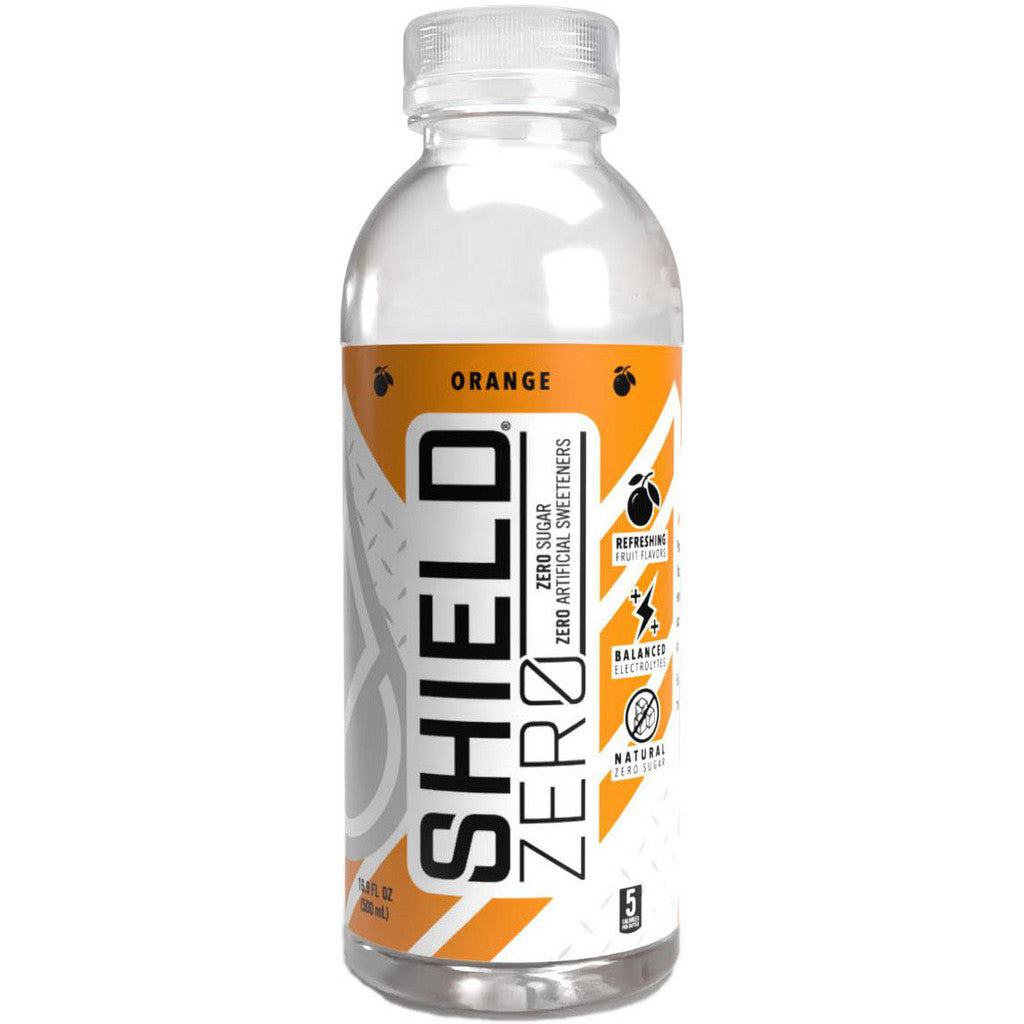 Shield Zero Sports Drink: 16.9 oz Bottle, Orange, Ready-to-Drink, Yields 16.90 oz - Z2-02-16.9-12-OR