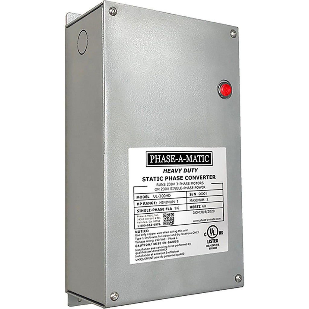 Phase-A-Matic UL-300HD Static Phase converter. Single phase to 3 phase. Horse power range 1HP to 3HP HEAVY DUTY