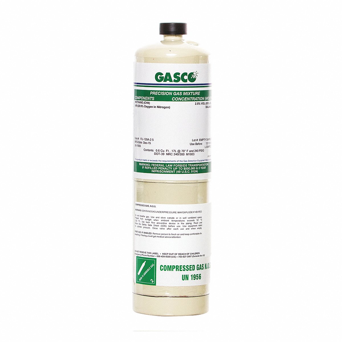 Gasco Calibration Gas, 17L, 250 Psi (X02AI99CP171988)