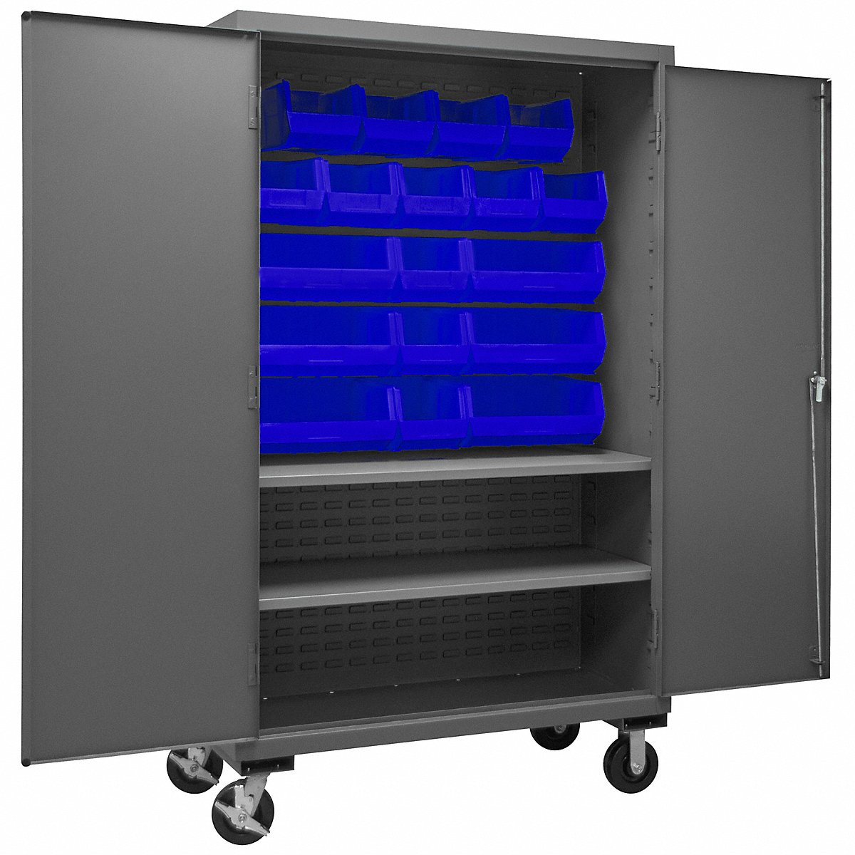 Durham Mfg Bin Cabinet, 80"X48"X24", Gray, 18Bluebns, 80" (2502M-BLP-18-2S-5295)