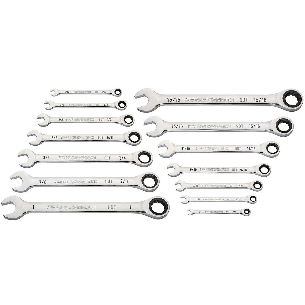 GEARWRENCH 86959 14 Pc 90-Tooth 12 Point SAE Combination Ratcheting Wrench Set