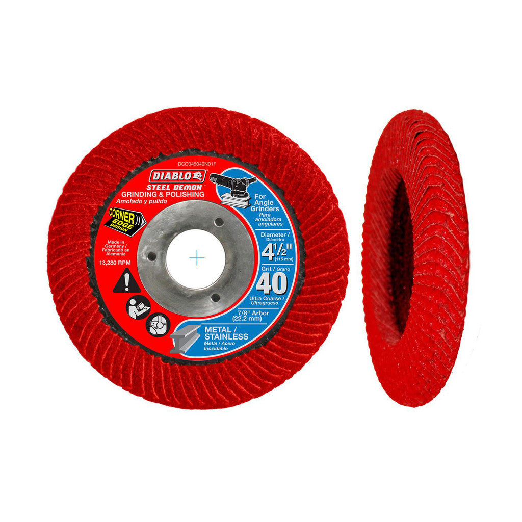 DIABLO DCC045040N01F Flap Disc: 4-1/2" Dia, 7/8" Hole, 40 Grit, Zirconia Alumina, Type 29