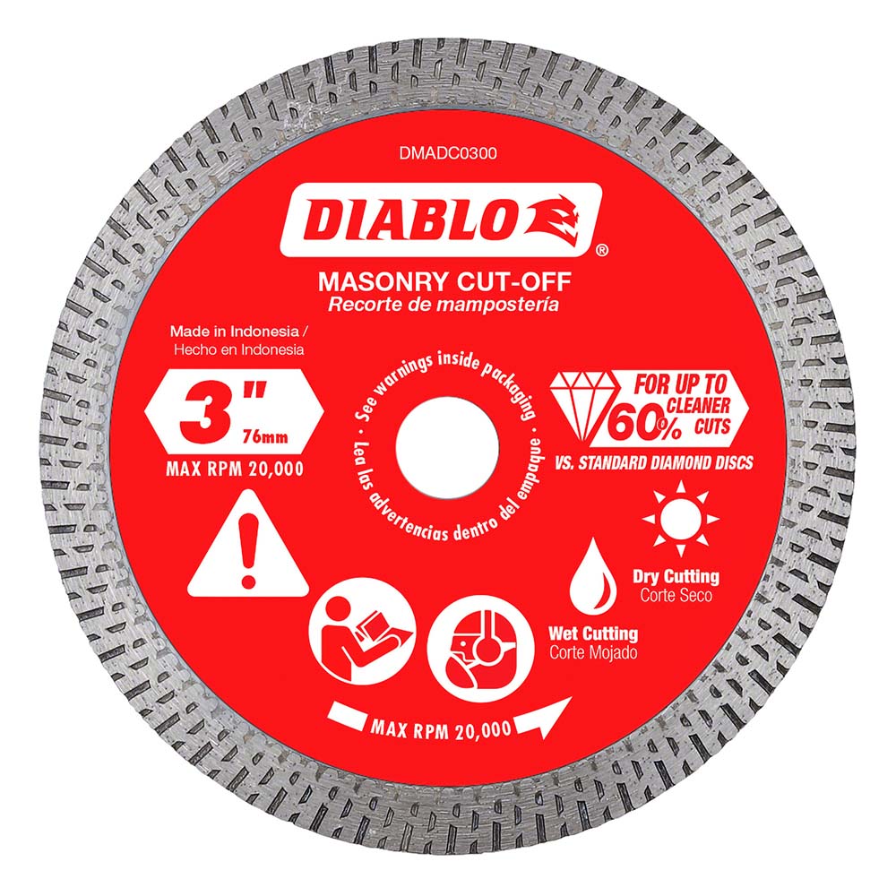 DIABLO DMADC0300 Wet & Dry Cut Saw Blade: 3" Dia, 3/8" Arbor Hole, 0.0551" Kerf Width
