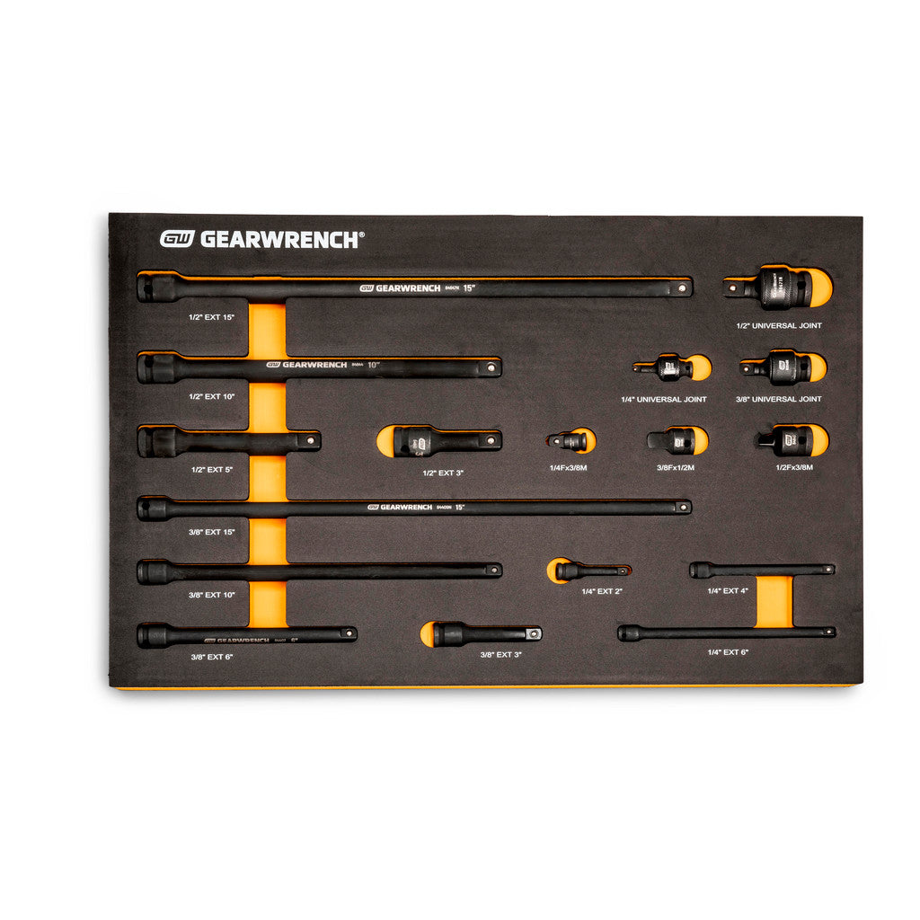 GEARWRENCH 86524 17 Pc, 1/4", 3/8" & 1/2" Impact Drive Tool Accessories Set with Foam Storage Tray