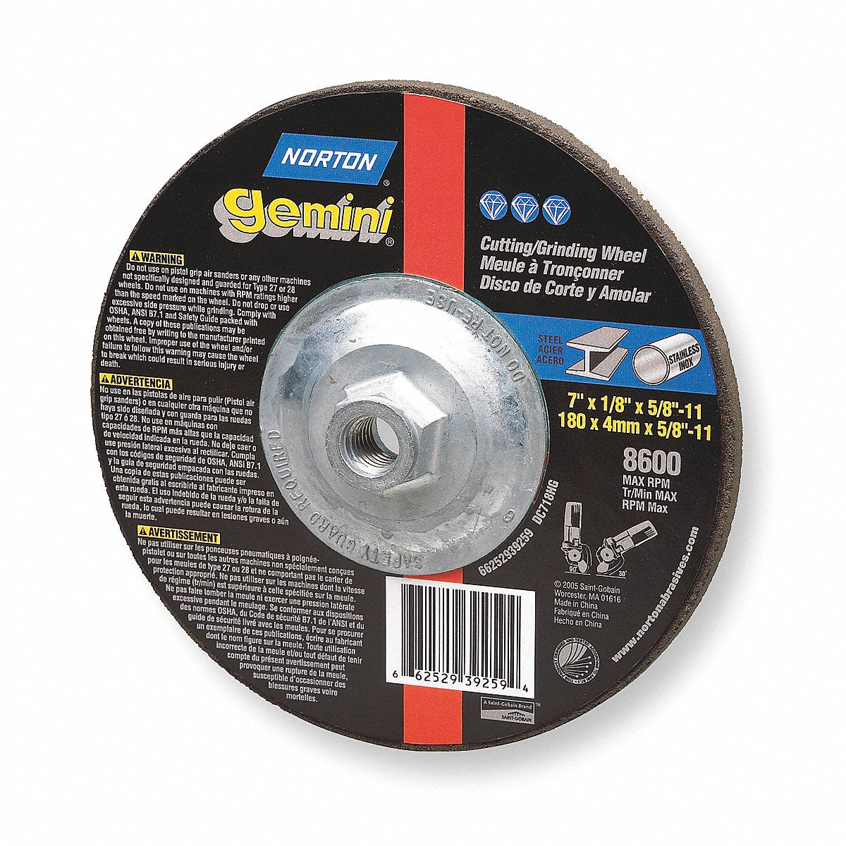 Norton DepressdCntrCtOffWheel 5/8 -11 CN ThreadHle (66252830587)