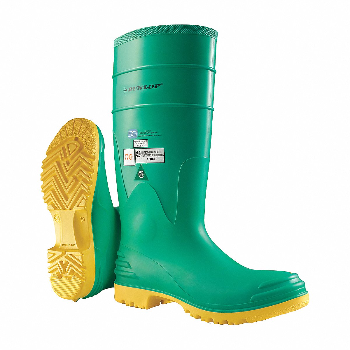 Dunlop Rubber Boot, Men'S, 10, Knee, Green, Pr (8701200)