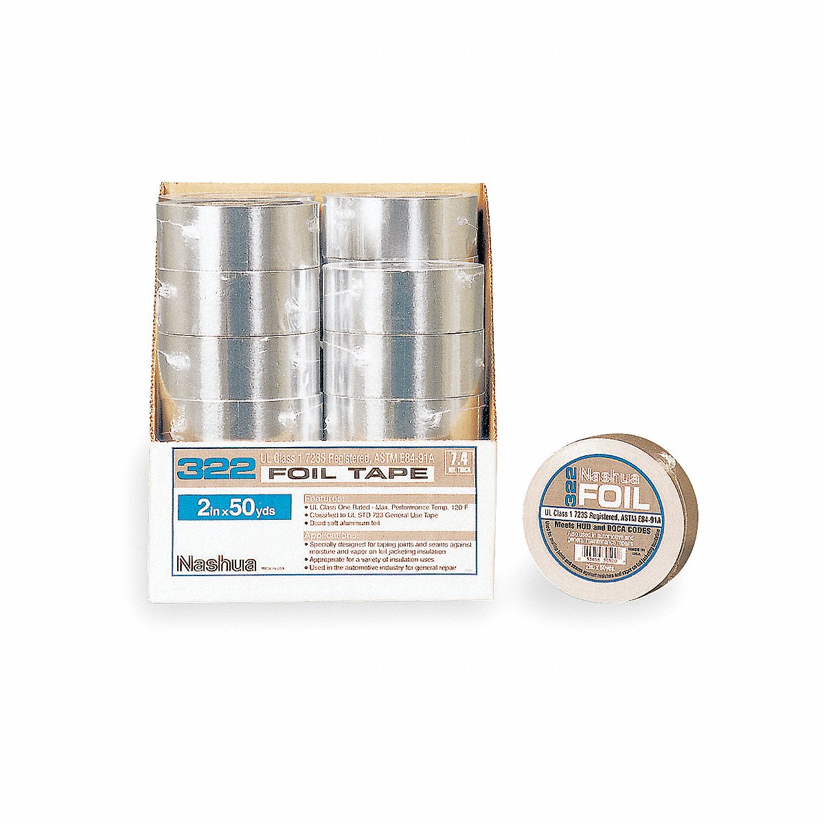 Nashua Foil Tape, 1 7/8 In X 50 1/4 Yd, Aluminum, 8 in (322)
