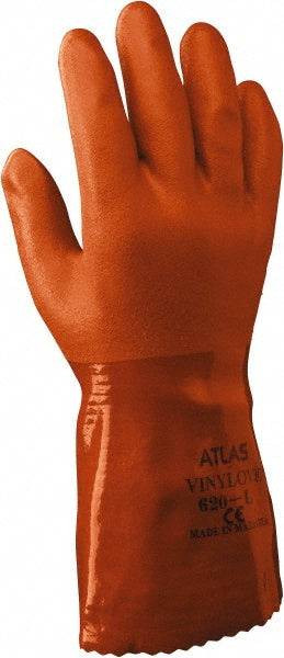 SHOWA 620XL-10 Chemical Resistant Gloves: X-Large, 18 mil Thick, Polyvinylchloride-Coated, Polyvinylchloride, Supported