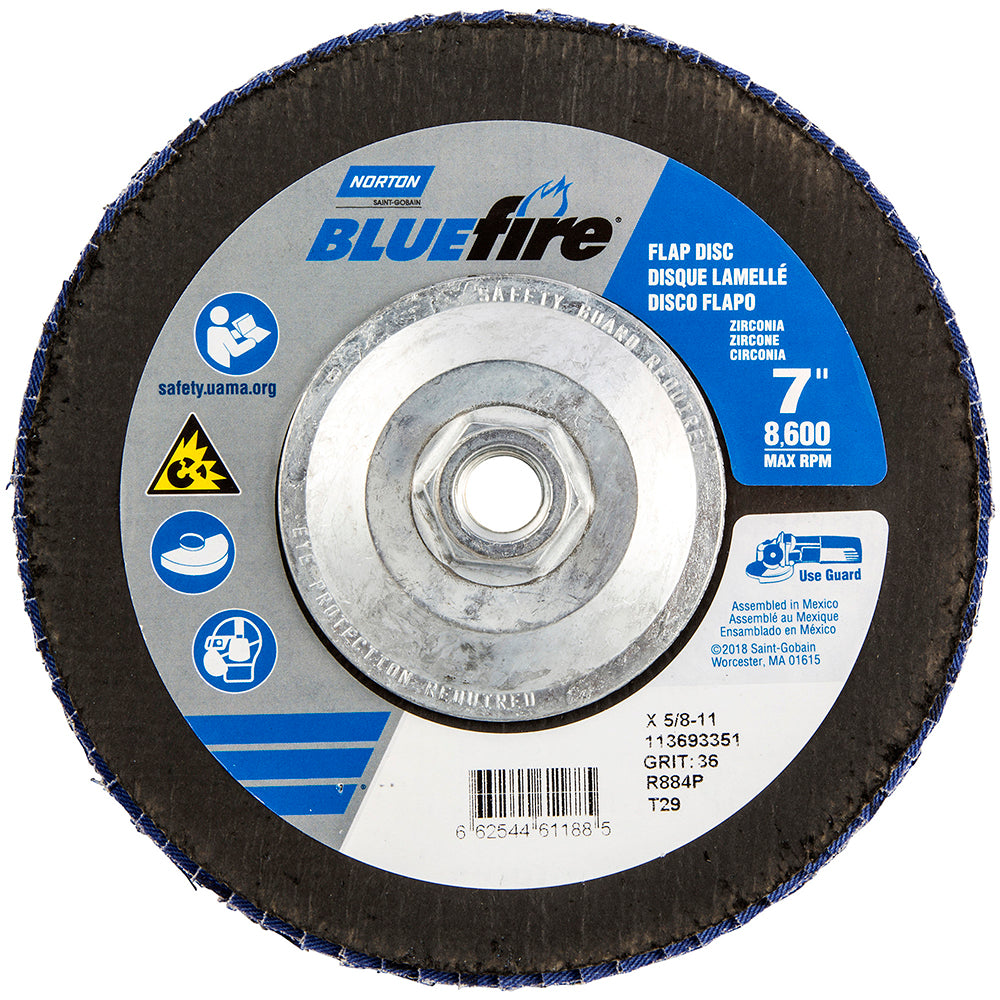 Norton 66254461188 Flap Disc: 7" Dia, Zirconia Alumina, Type 29 (Pack of 10)