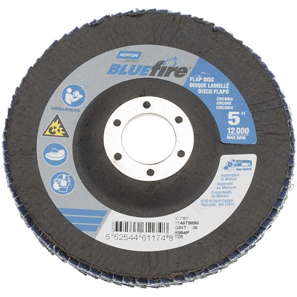 Norton 66254461174 Flap Disc: 5" Dia, 7/8" Hole, Zirconia Alumina, Type 29 (Pack of 10)