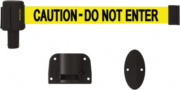 Banner Stakes PL4108 Wall-Mount Retractable Belt Barrier: Black & Yellow, 15' Belt Barrier Length
