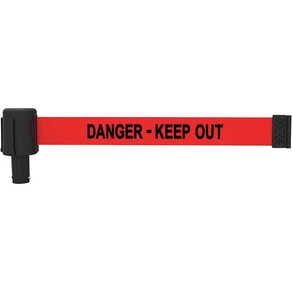 Banner Stakes PL4114 Wall-Mount Retractable Belt Barrier: Black & Red, 15' Belt Barrier Length